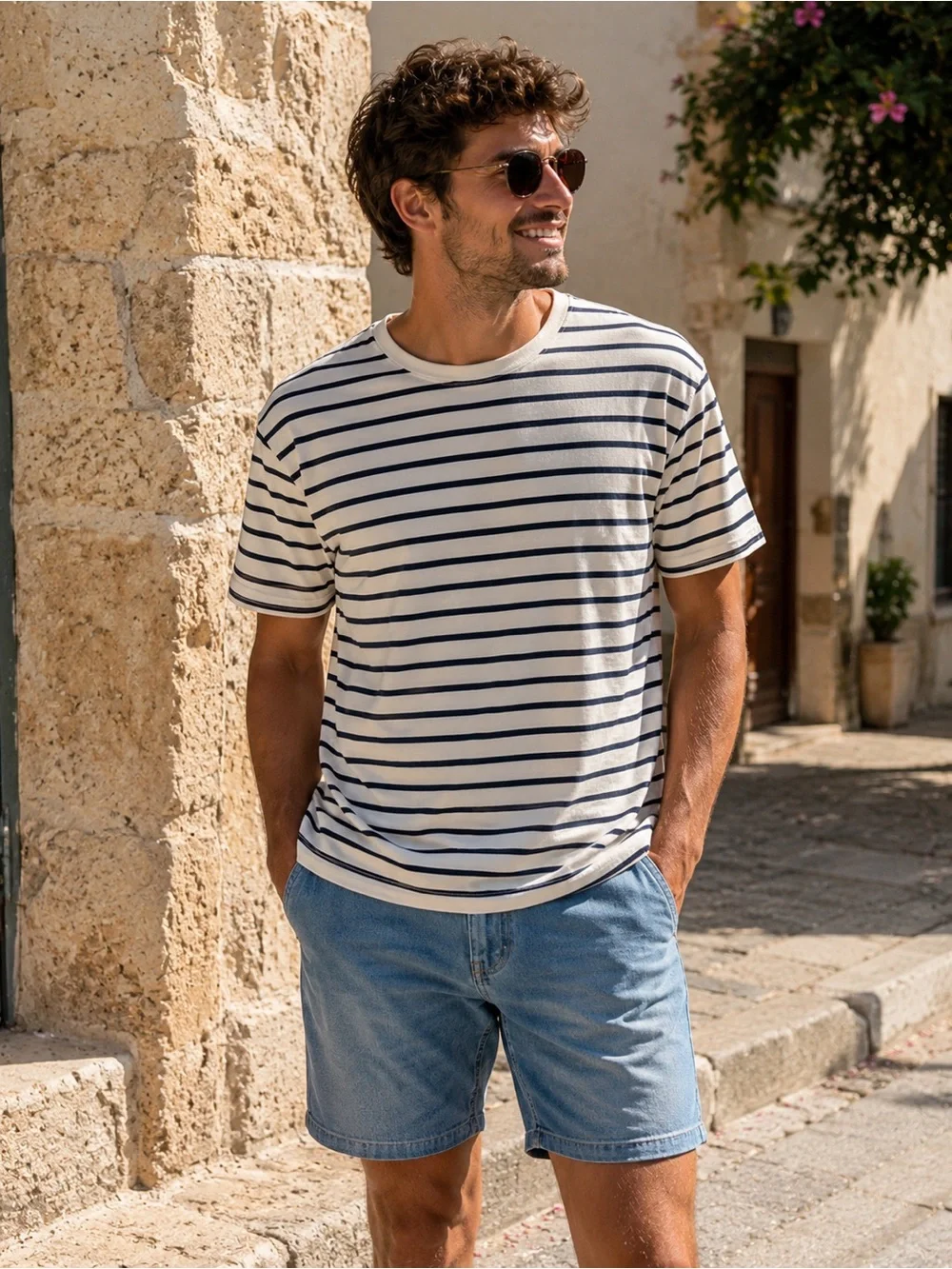 J. Crew Cream & Black Striped Short-Sleeve Tee